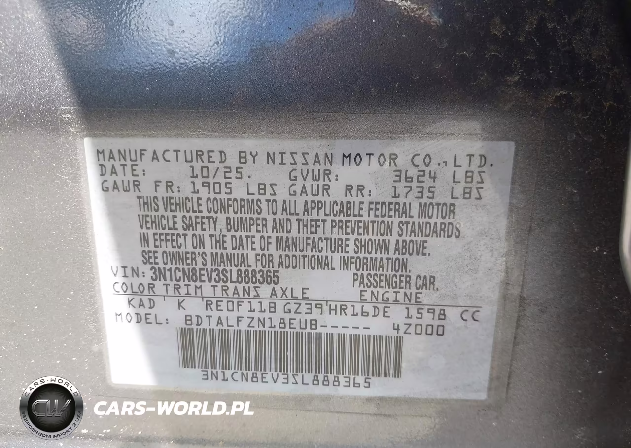 2025 Nissan Versa 1.6 Sv VIN:3N1CN8EV3SL888365 - 9