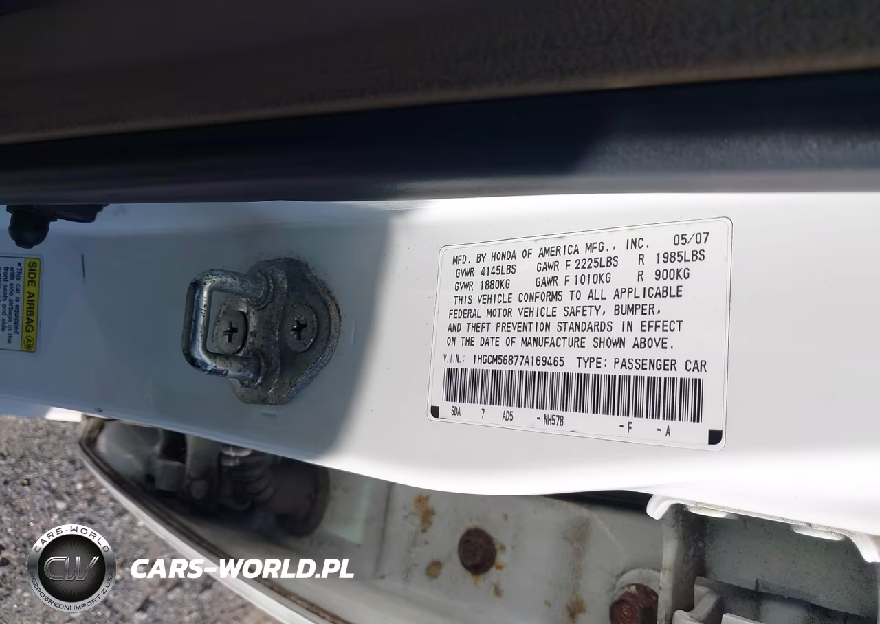 2007 Honda Accord 2.4 Ex VIN:1HGCM56877A169465 - 9