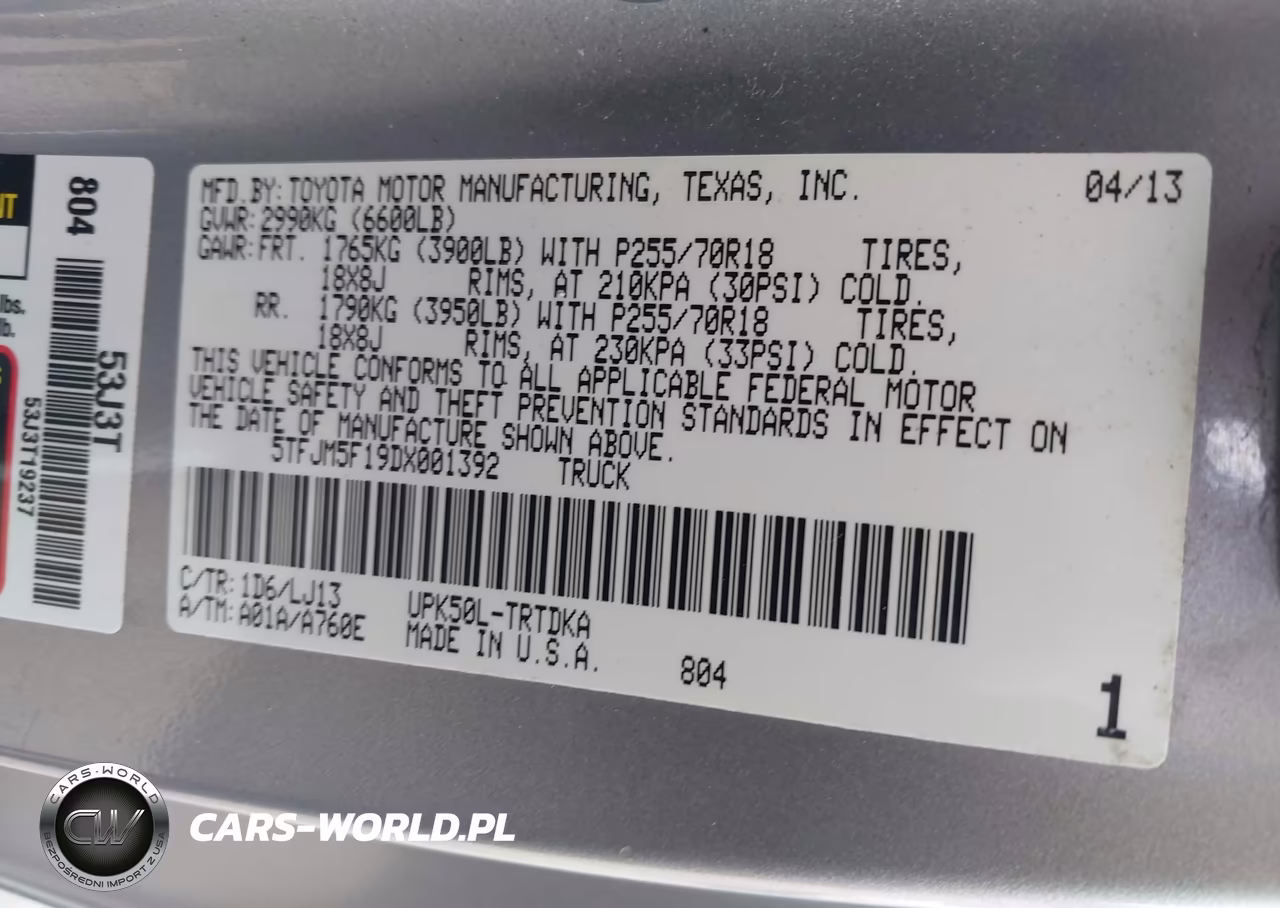 2013 Toyota Tundra Grade 4.6L V8 VIN:5TFJM5F19DX001392 - 9