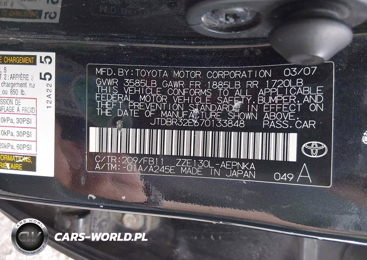 2007 Toyota Corolla Le VIN:JTDBR32E670133848 - 9
