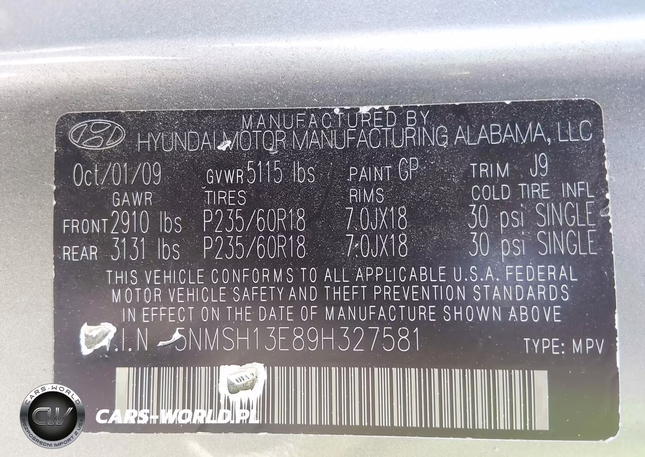 2009 Hyundai Santa Fe Limited VIN:5NMSH13E89H327581 - 9