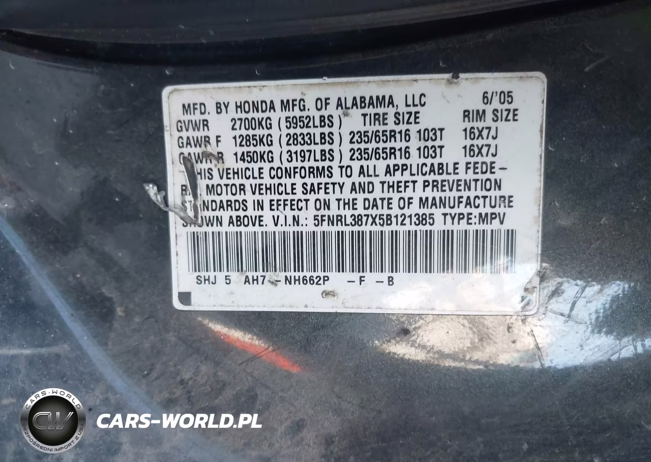2005 Honda Odyssey Ex-L VIN:5FNRL387X5B121385 - 9
