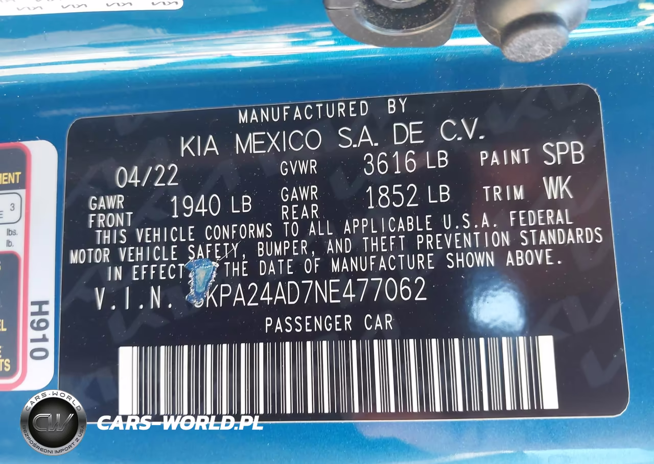 2022 Kia Rio S VIN:3KPA24AD7NE477062 - 9