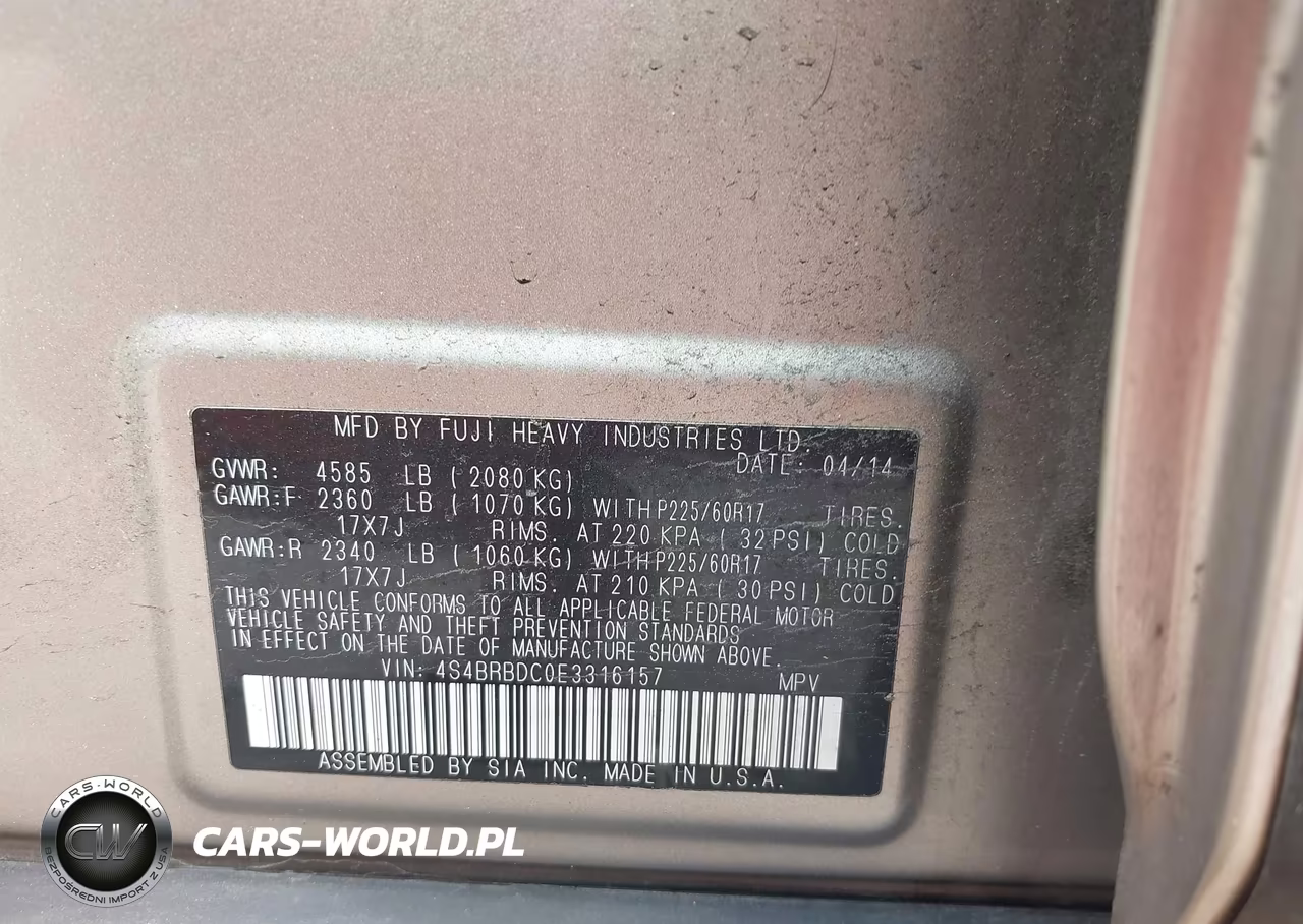 2014 Subaru Outback 2.5I Premium VIN:4S4BRBDC0E3316157 - 9