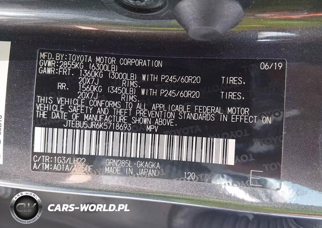2019 Toyota 4Runner Limited Nightshade VIN:JTEBU5JR6K5718693 - 9