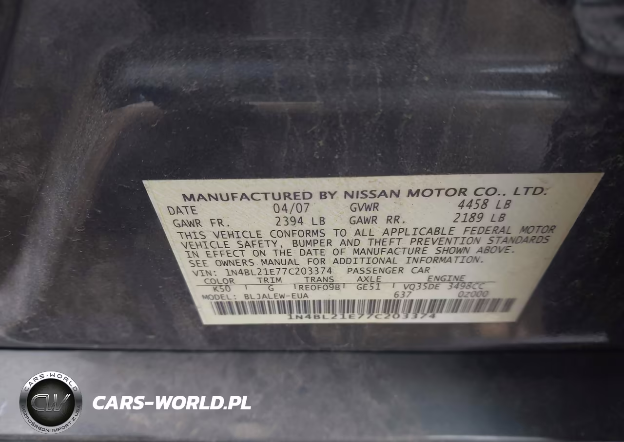 2007 Nissan Altima 3.5 Sl VIN:1N4BL21E77C203374 - 9