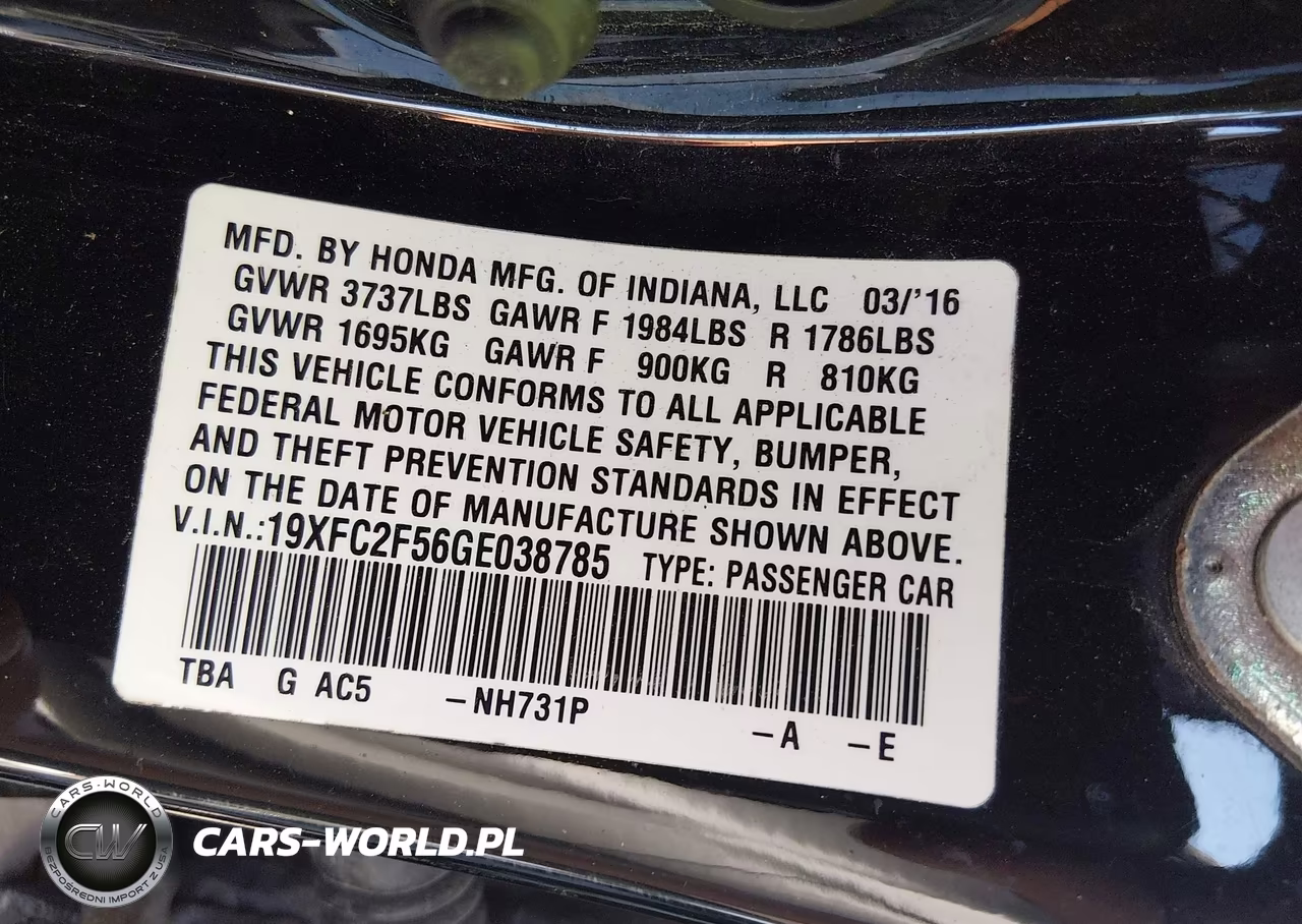 2016 Honda Civic Lx VIN:19XFC2F56GE038785 - 9