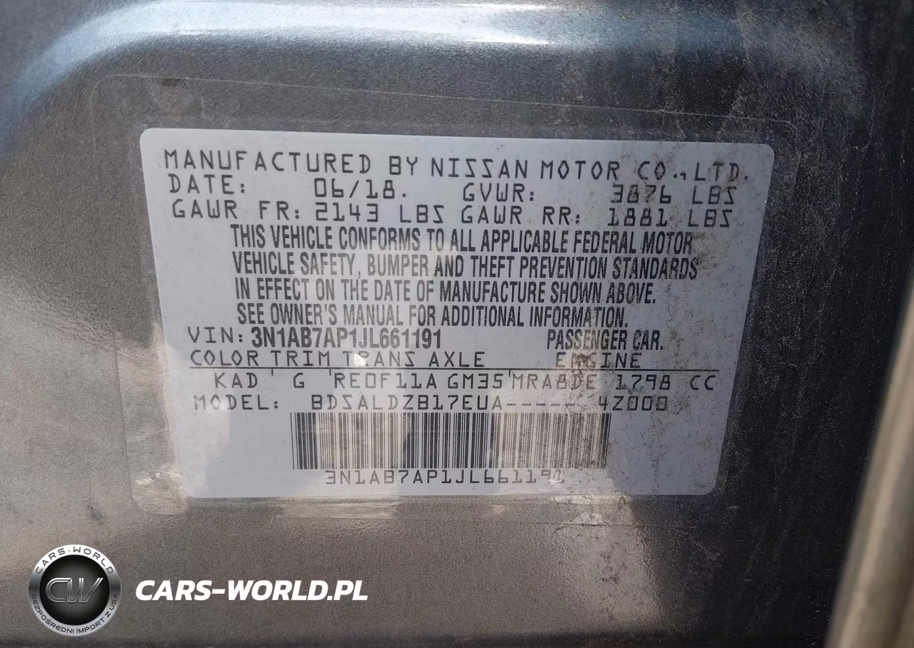 2018 Nissan Sentra Sv VIN:3N1AB7AP1JL661191 - 9