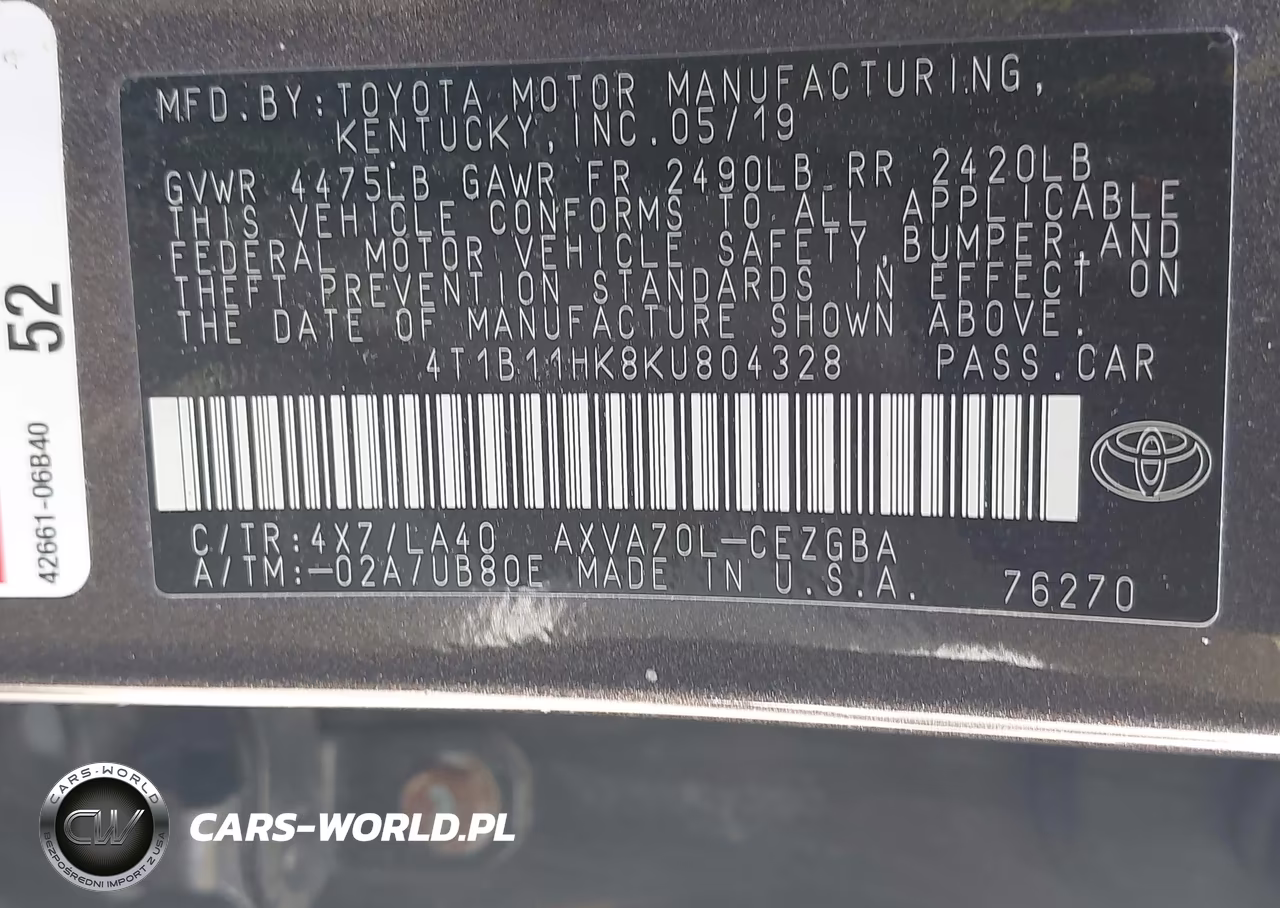 2019 Toyota Camry Xle VIN:4T1B11HK8KU804328 - 9