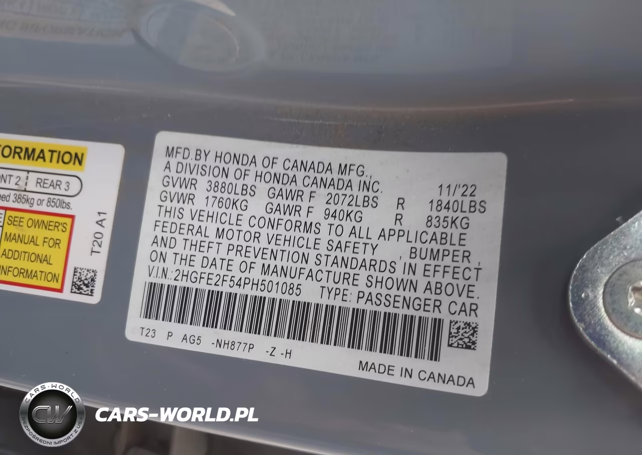 2023 Honda Civic Sport VIN:2HGFE2F54PH501085 - 9