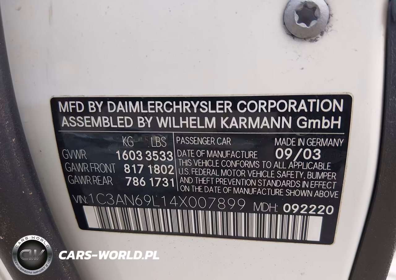 2004 Chrysler Crossfire VIN:1C3AN69L14X007899 - 9