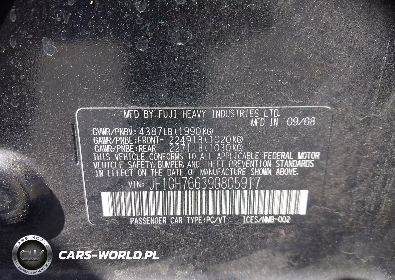 2009 Subaru Impreza Wrx VIN:JF1GH76639G805917 - 9