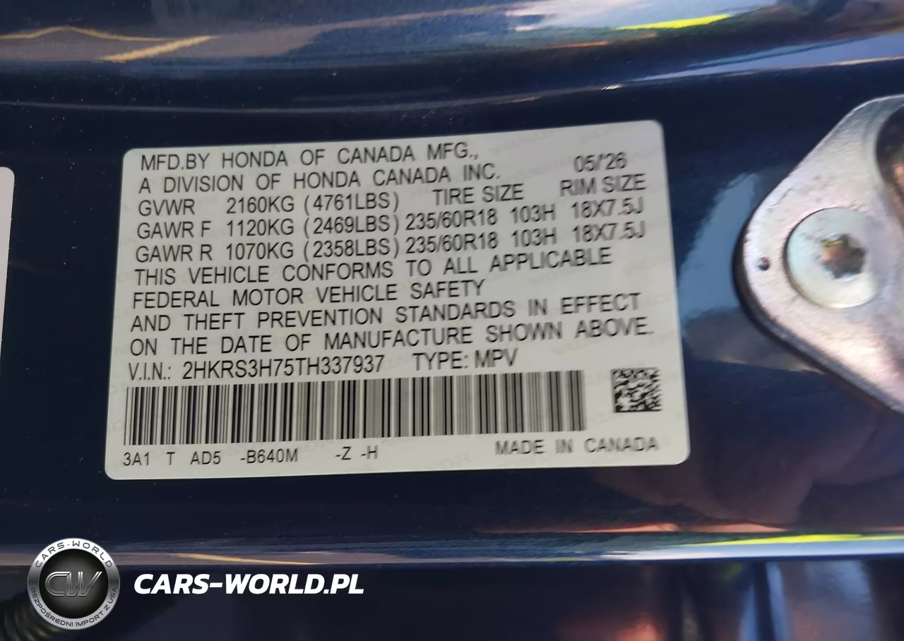 2026 Honda Cr-V Ex-L 2Wd VIN:2HKRS3H75TH337937 - 9
