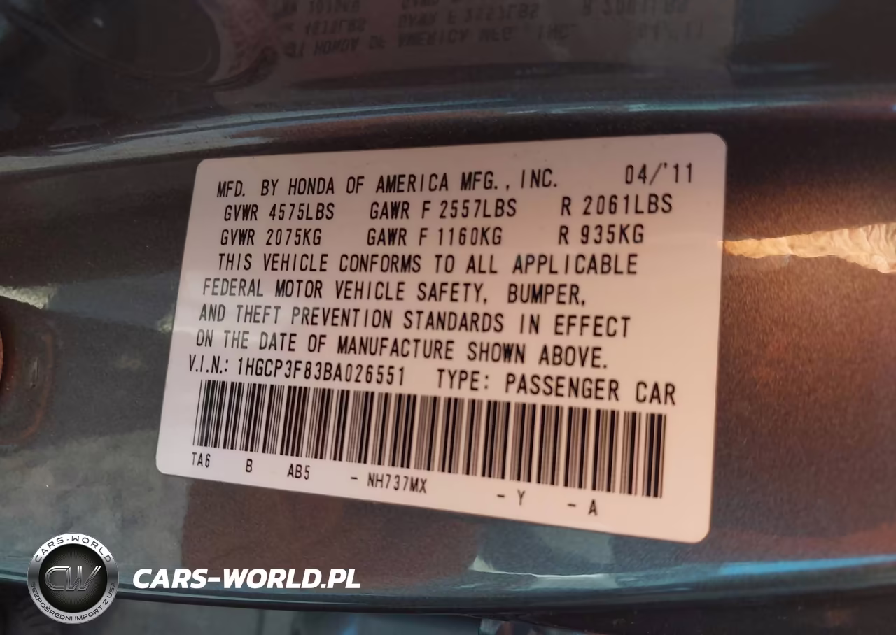 2011 Honda Accord 3.5 Ex-L VIN:1HGCP3F83BA026551 - 9