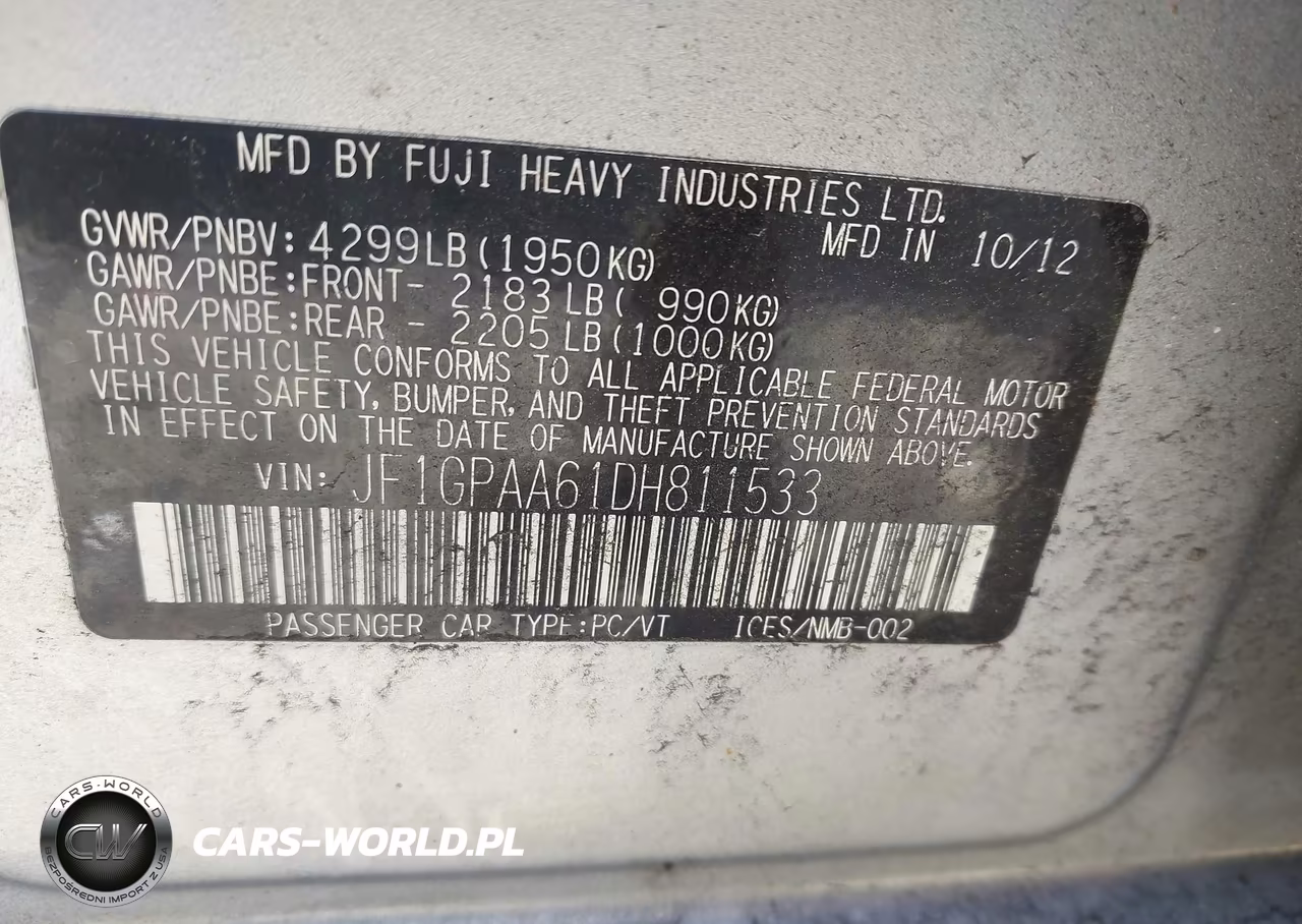 2013 Subaru Impreza 2.0I VIN:JF1GPAA61DH811533 - 9