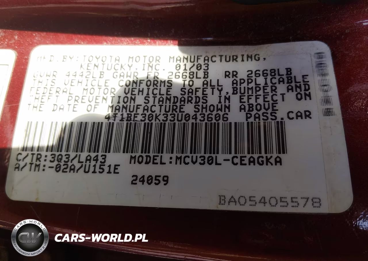 2003 Toyota Camry Xle V6 VIN:4T1BF30K33U043606 - 9