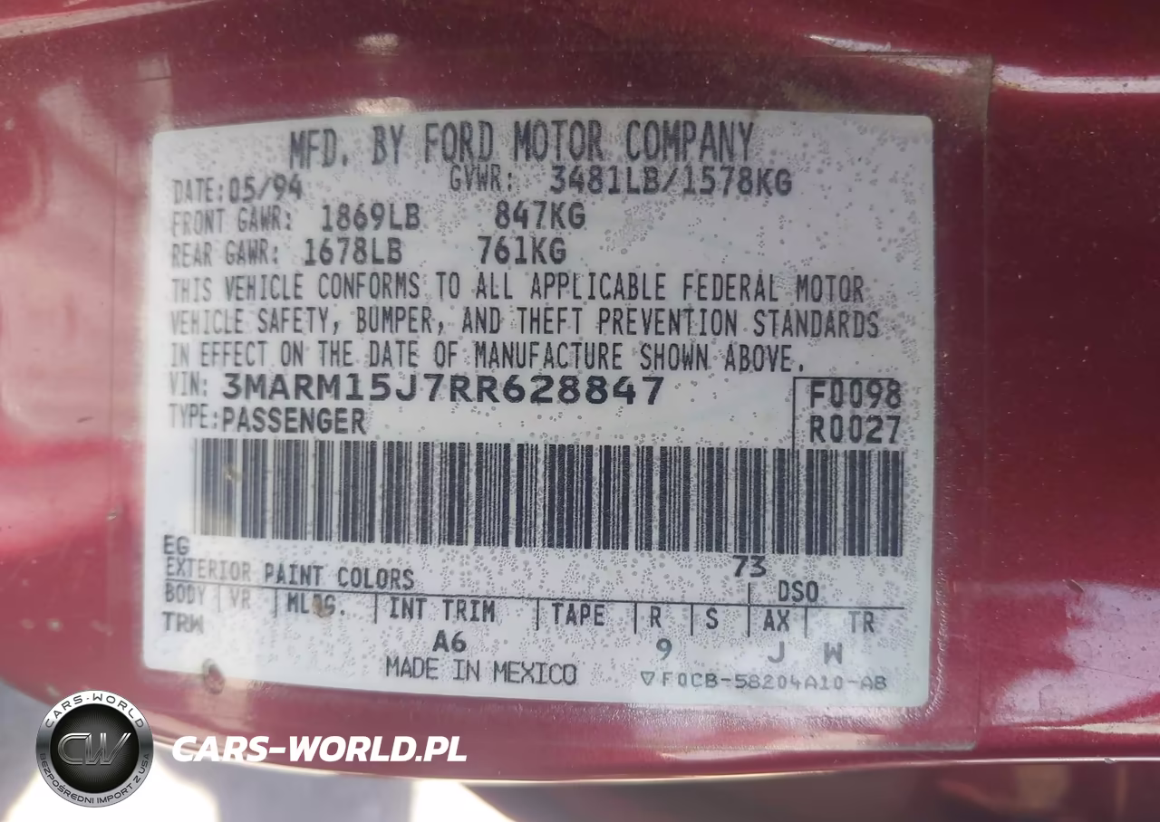 1994 Mercury Tracer Trio VIN:3MARM15J7RR628847 - 9