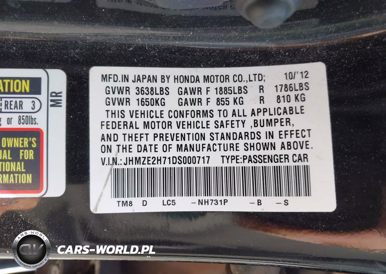 2013 Honda Insight Ex VIN:JHMZE2H71DS000717 - 9