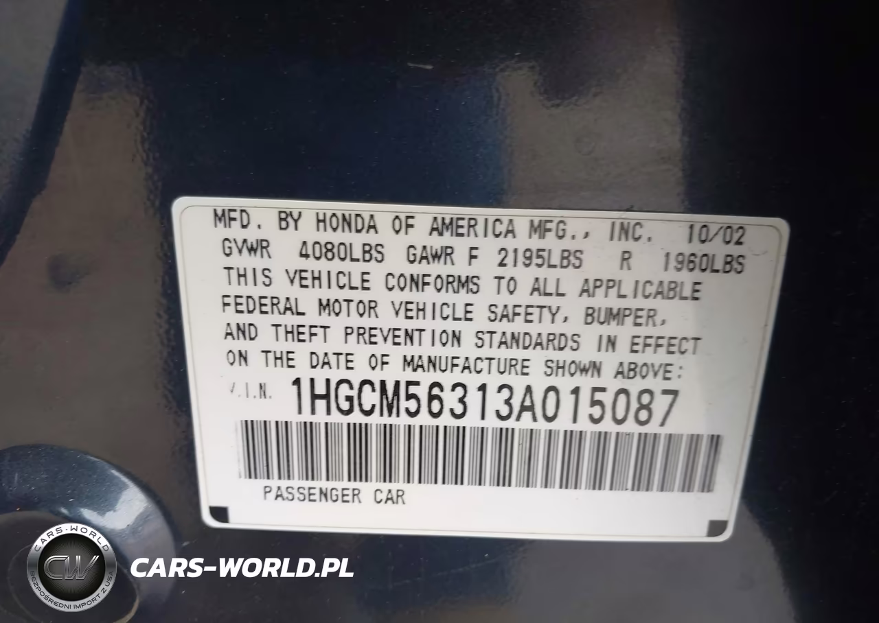 2003 Honda Accord 2.4 Lx VIN:1HGCM56313A015087 - 9