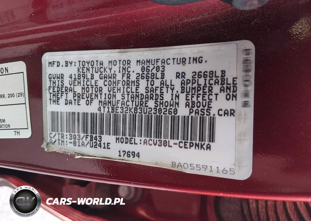 2003 Toyota Camry Le VIN:4T1BE32K83U230260 - 9