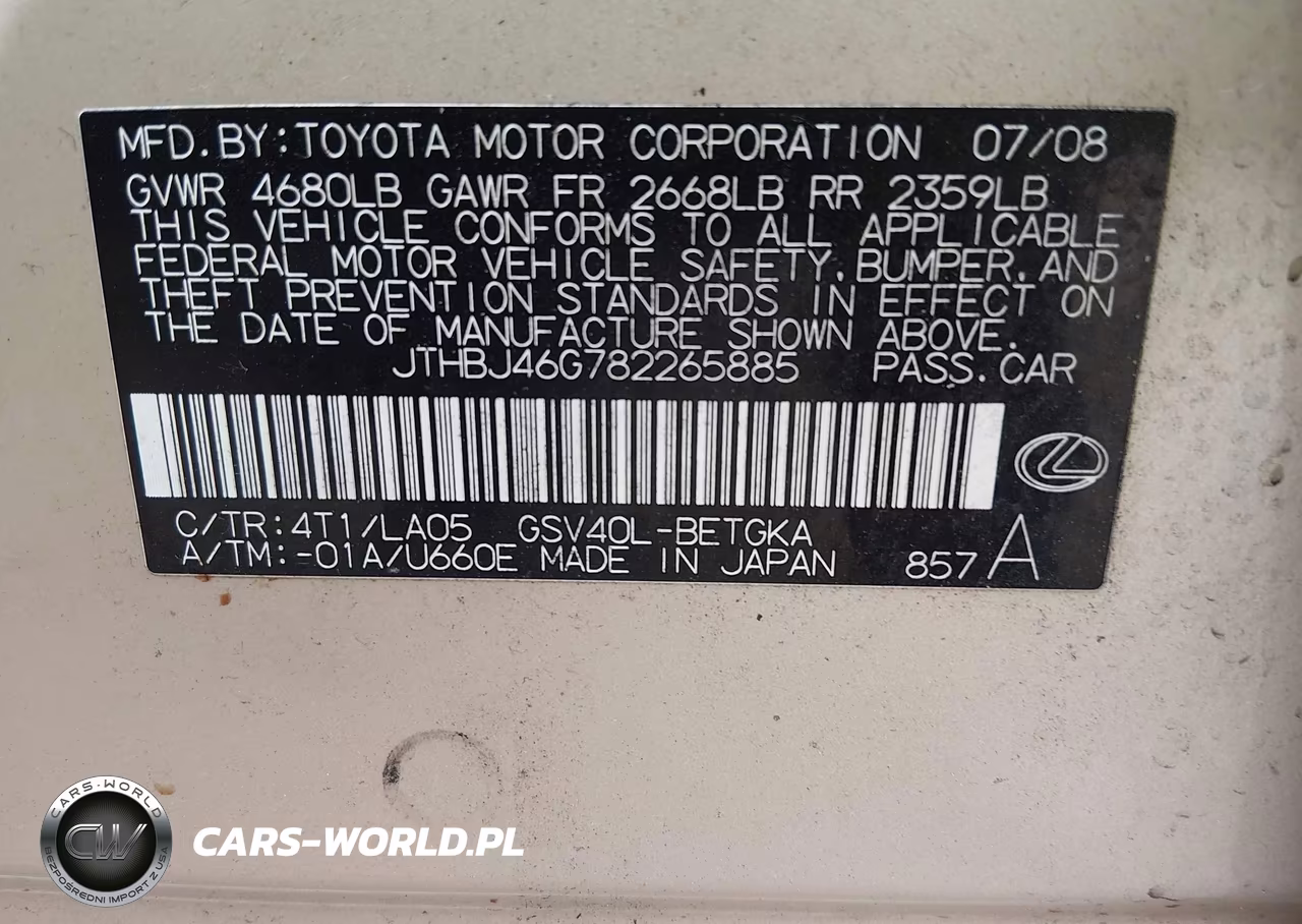 2008 Lexus Es 350 VIN:JTHBJ46G782265885 - 9