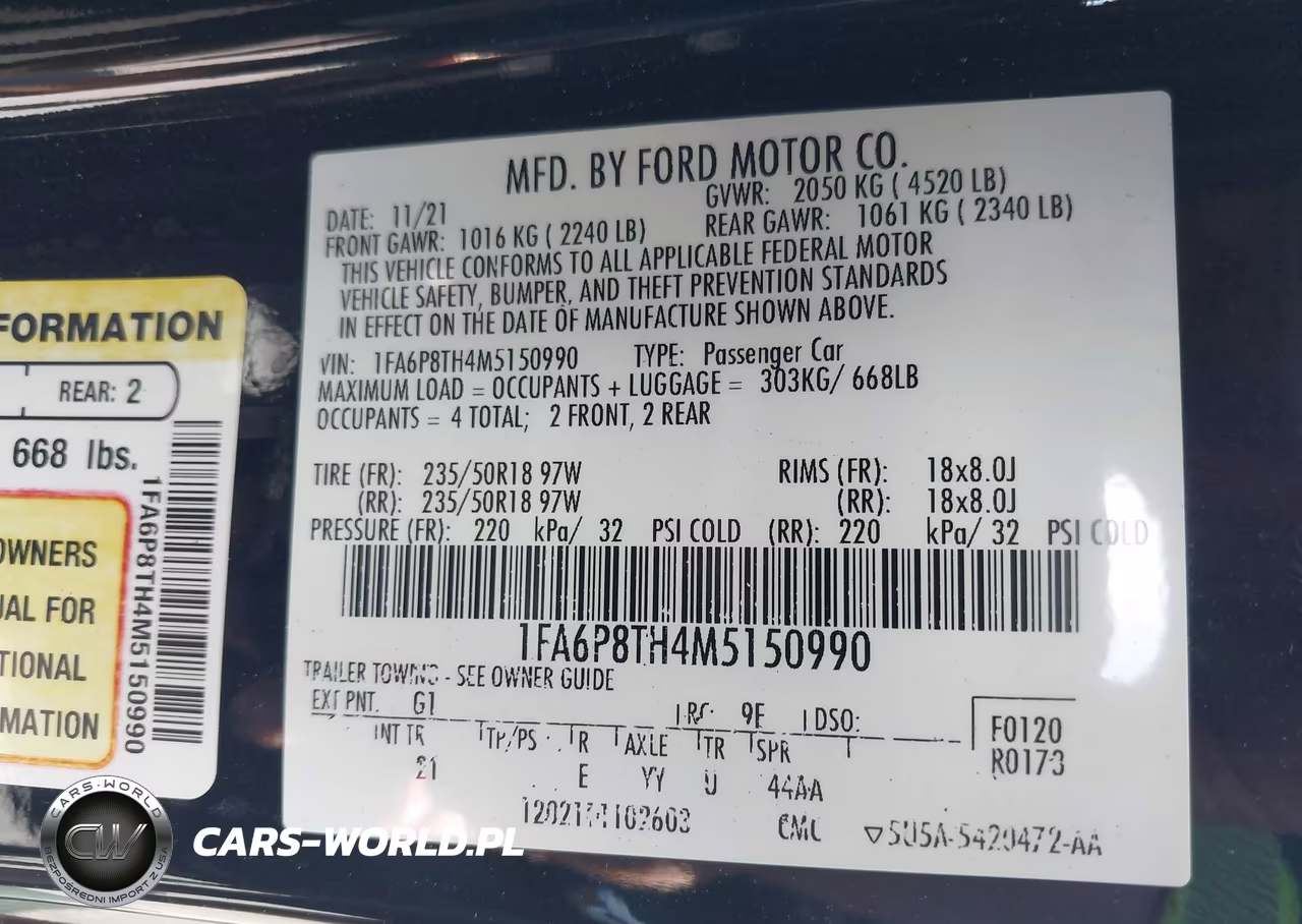 2021 Ford Mustang Ecoboost Fastback VIN:1FA6P8TH4M5150990 - 9