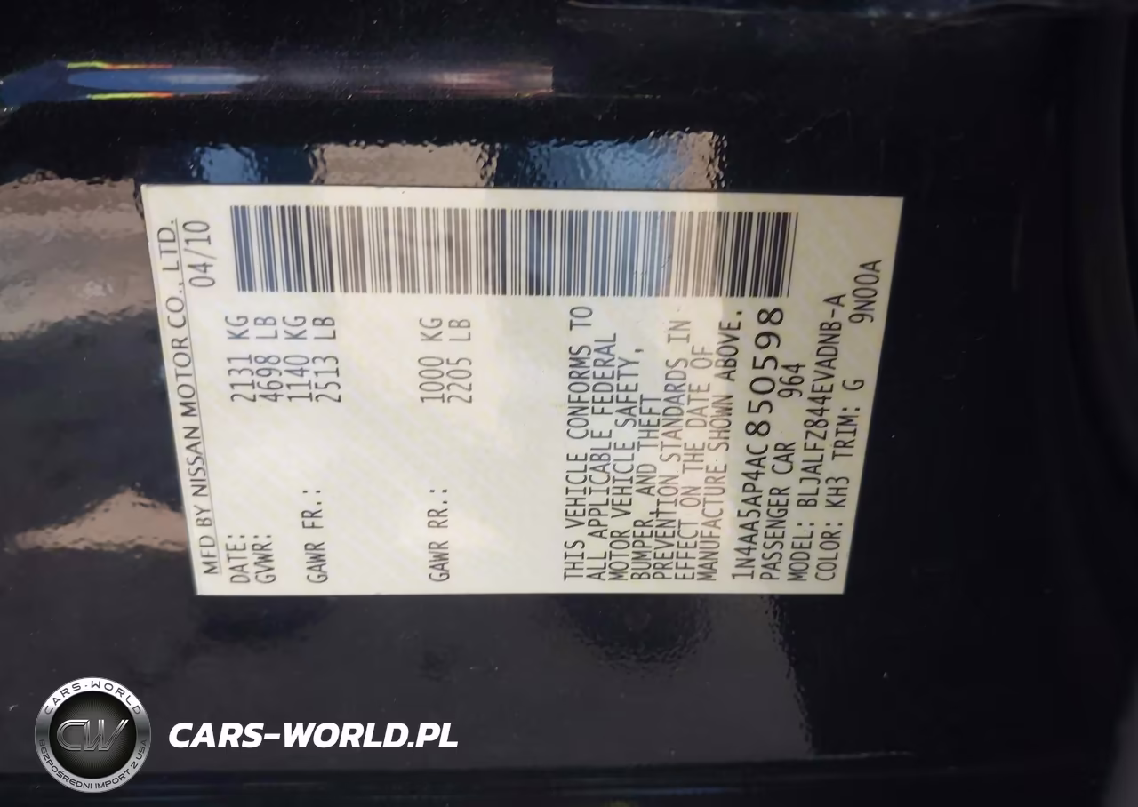 2010 Nissan Maxima 3.5 Sv VIN:1N4AA5AP4AC850598 - 9