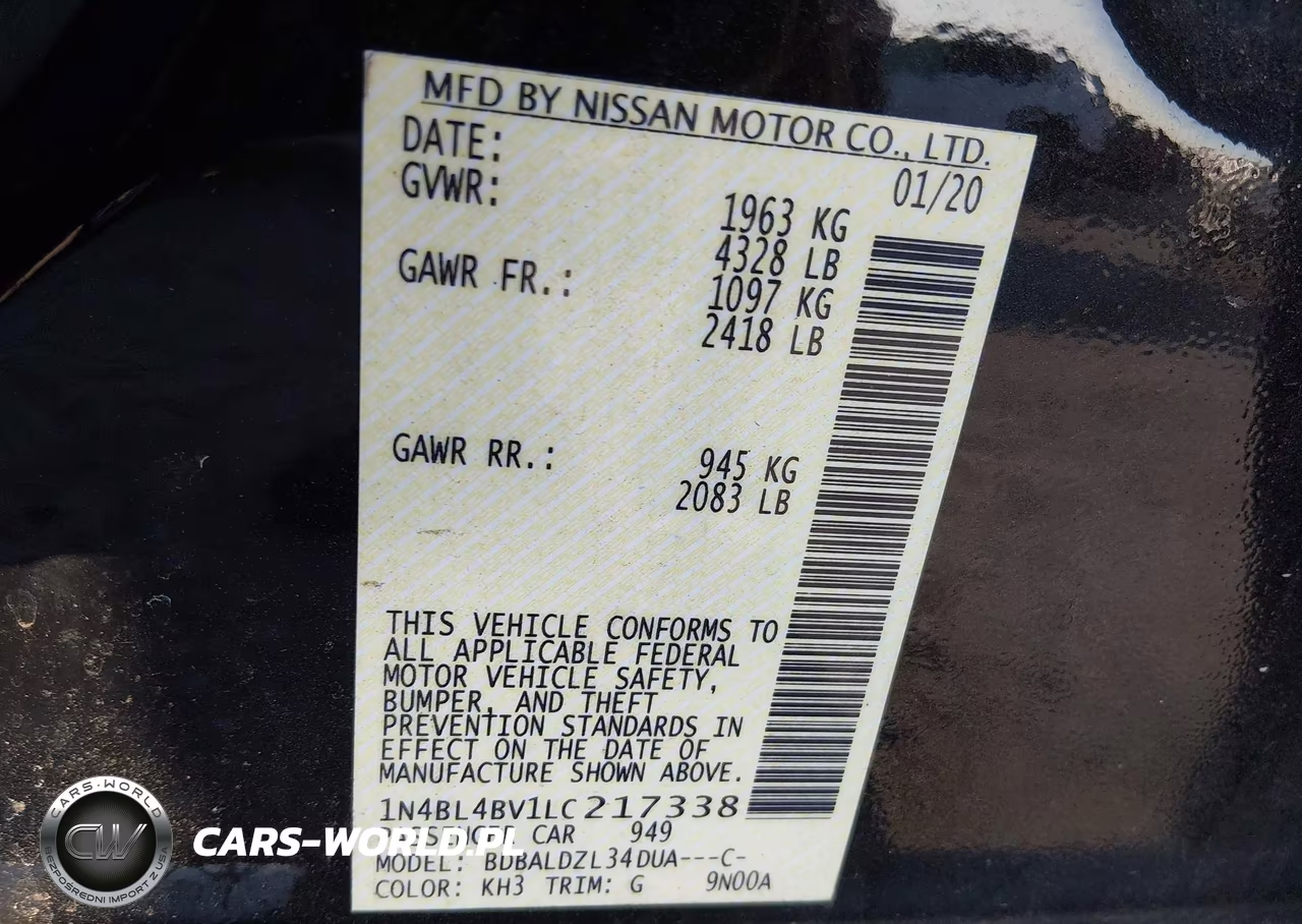 2020 Nissan Altima S Fwd VIN:1N4BL4BV1LC217338 - 9