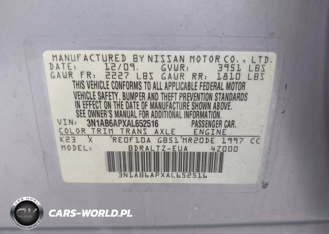 2010 Nissan Sentra 2.0S VIN:3N1AB6APXAL652516 - 9