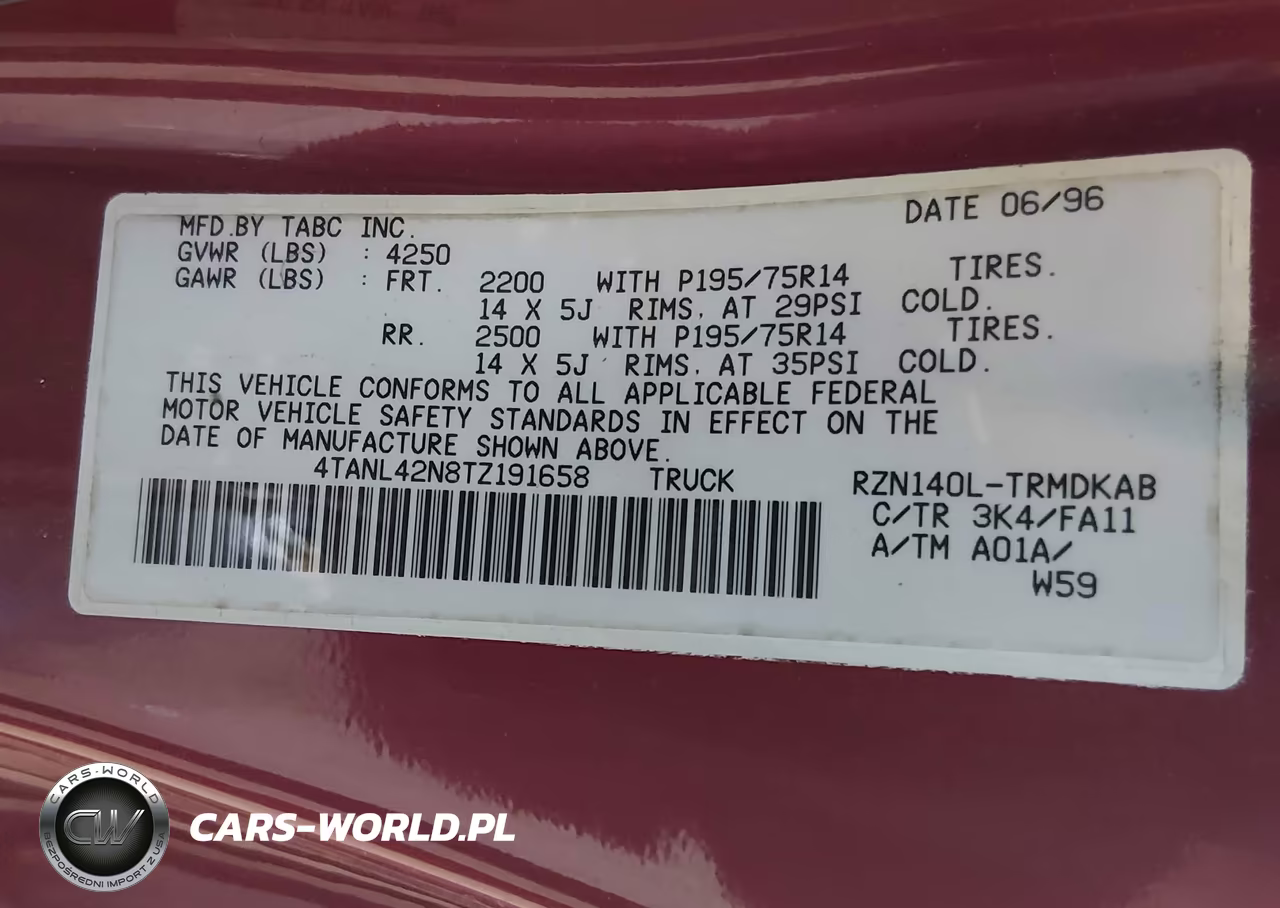 1996 Toyota Tacoma VIN:4TANL42N8TZ191658 - 9