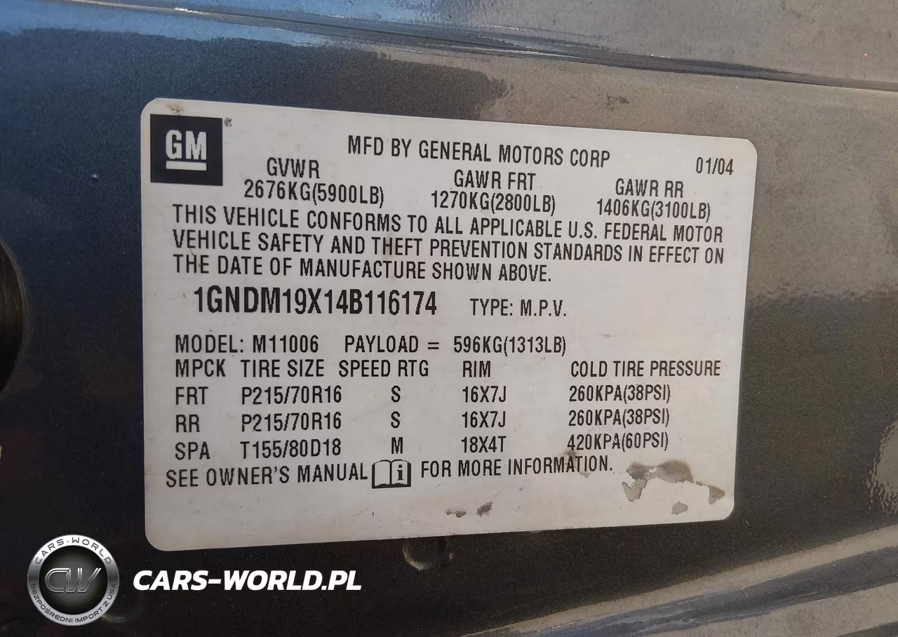 2004 Chevrolet Astro VIN:1GNDM19X14B116174 - 9