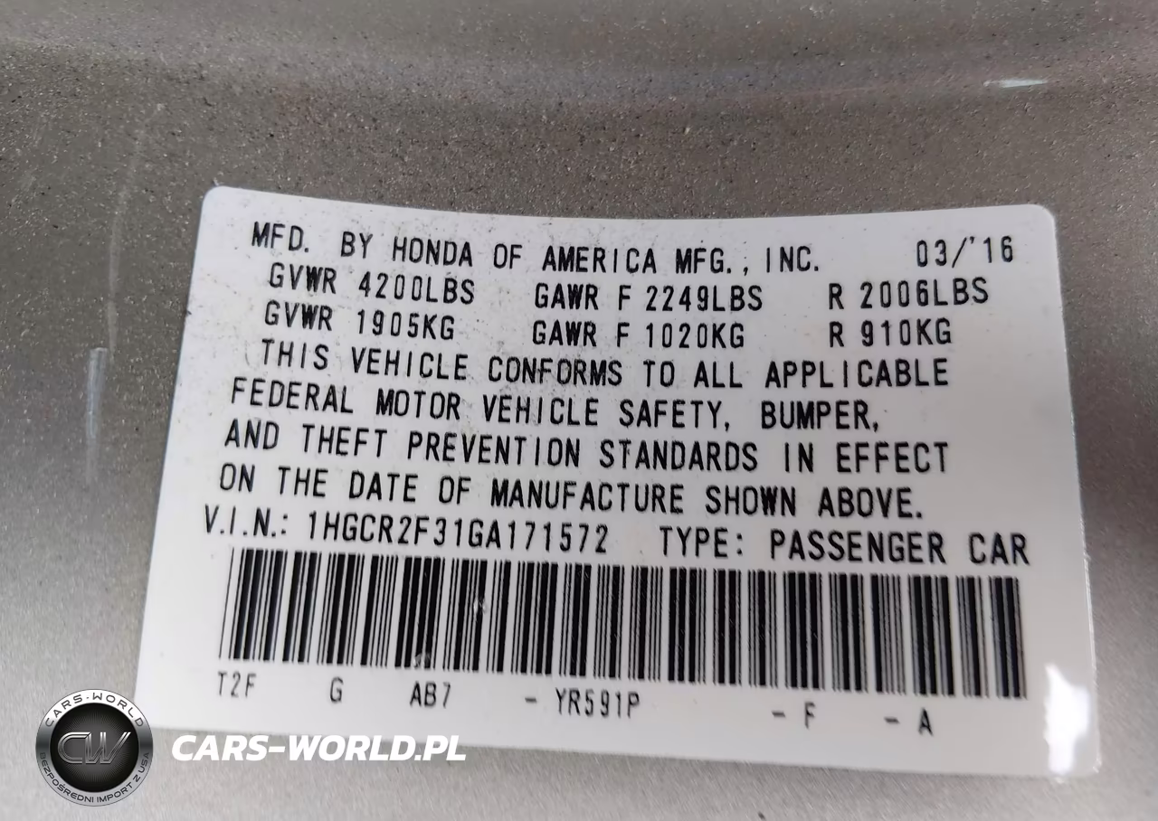 2016 Honda Accord Lx VIN:1HGCR2F31GA171572 - 9