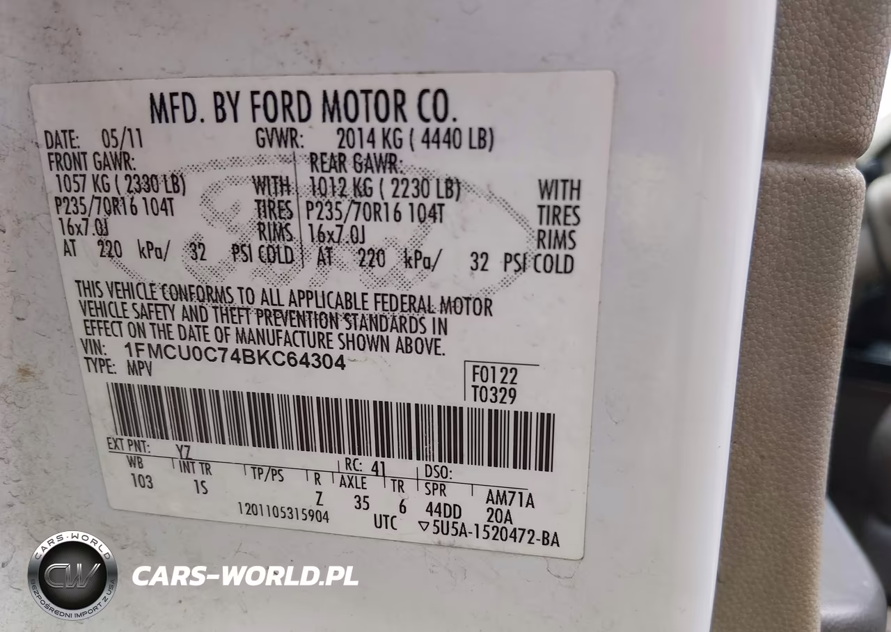 2011 Ford Escape Xls VIN:1FMCU0C74BKC64304 - 9