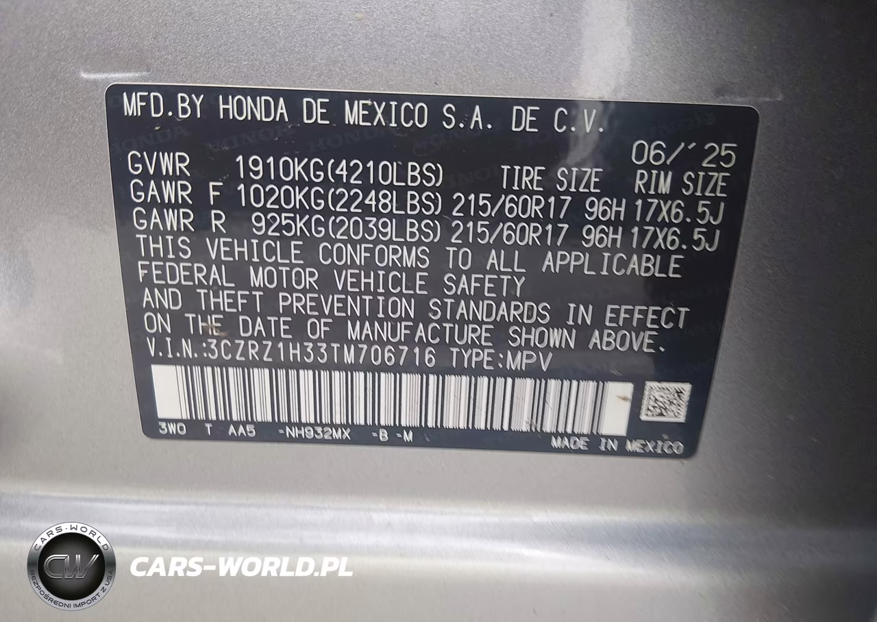 2026 Honda Hr-V 2Wd Lx VIN:3CZRZ1H33TM706716 - 9