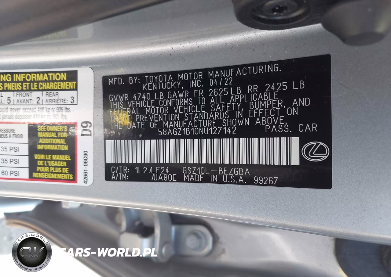 2022 Lexus Es 350 F Sport VIN:58AGZ1B10NU127142 - 9