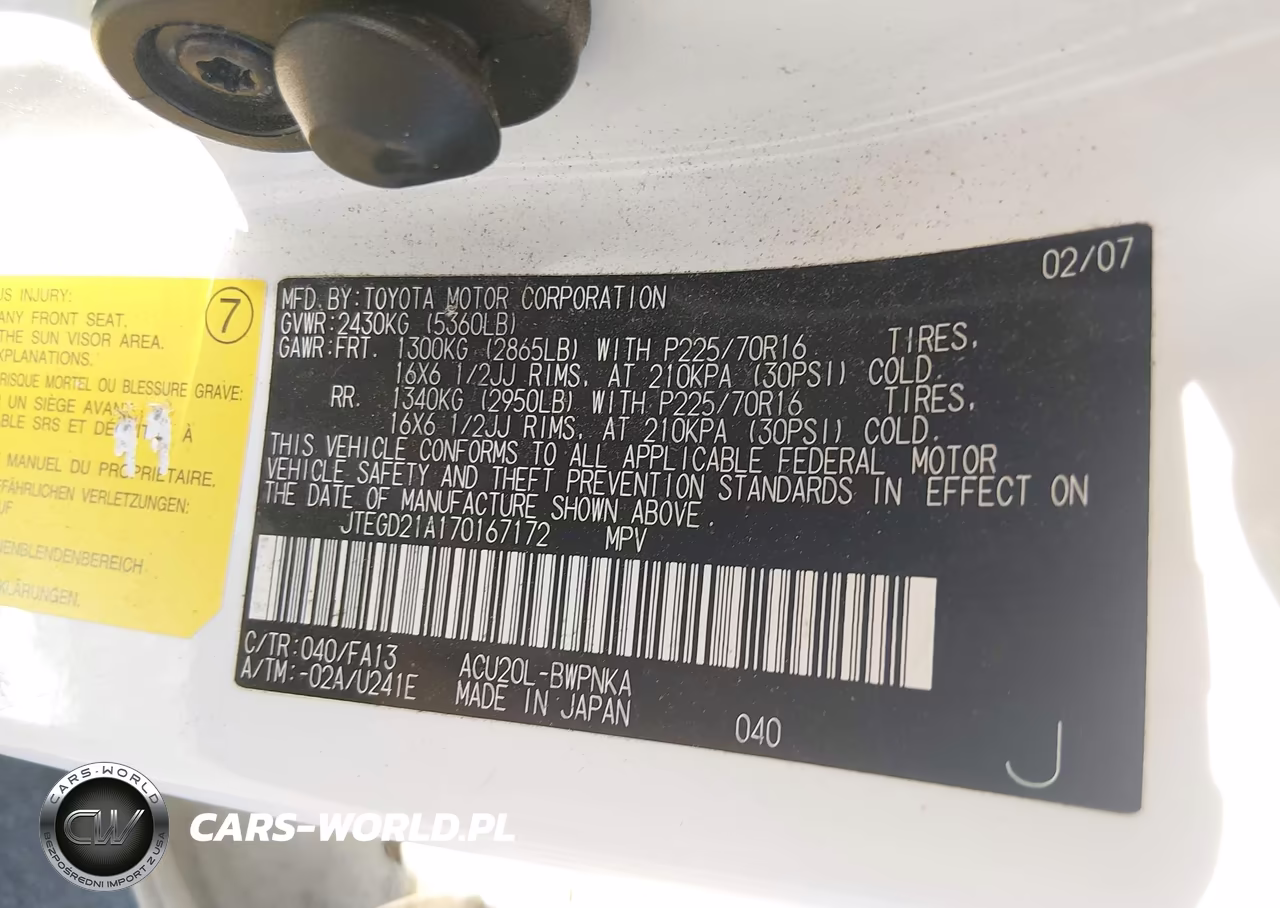2007 Toyota Highlander VIN:JTEGD21A170167172 - 9