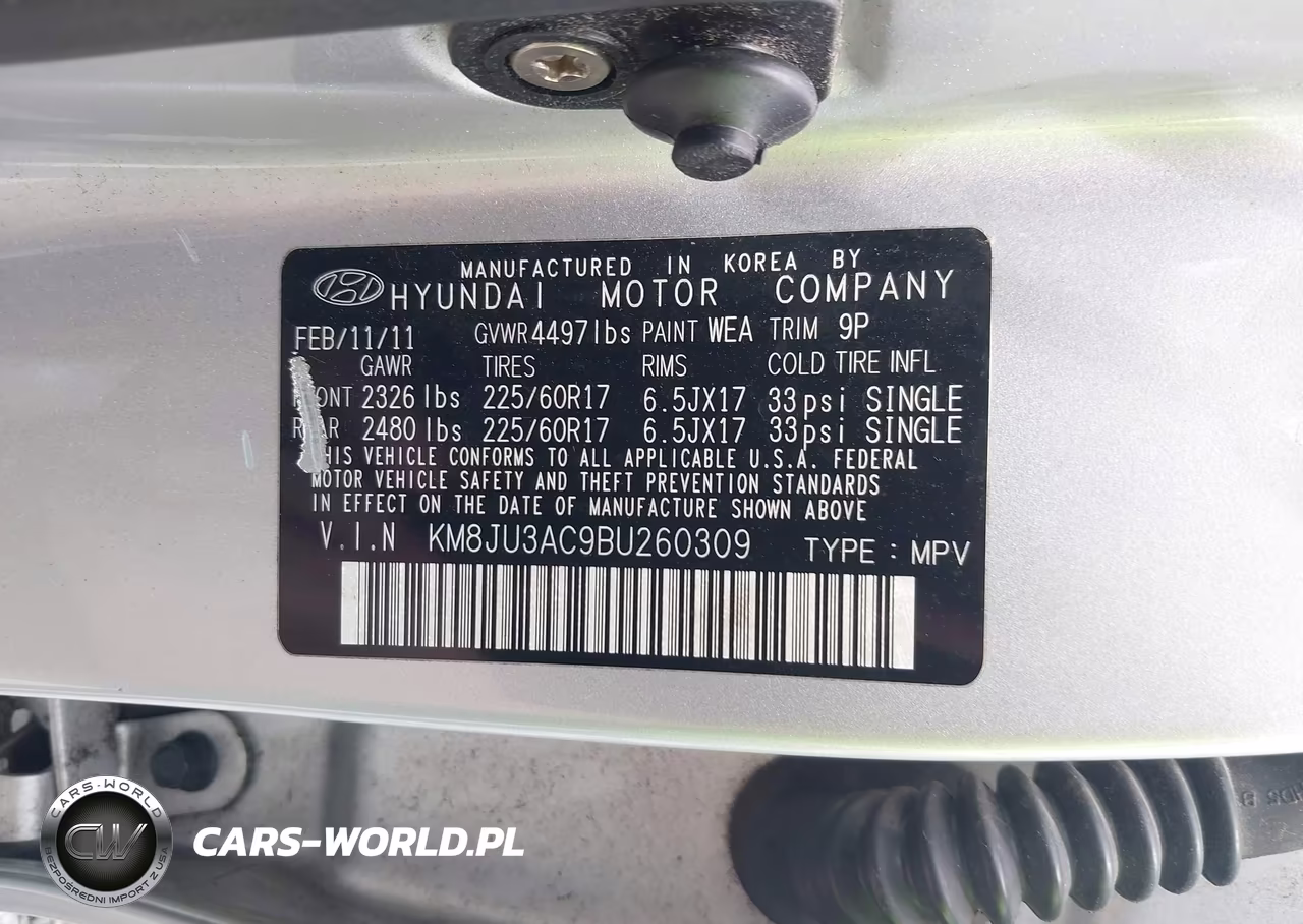 2011 Hyundai Tucson Gls VIN:KM8JU3AC9BU260309 - 9