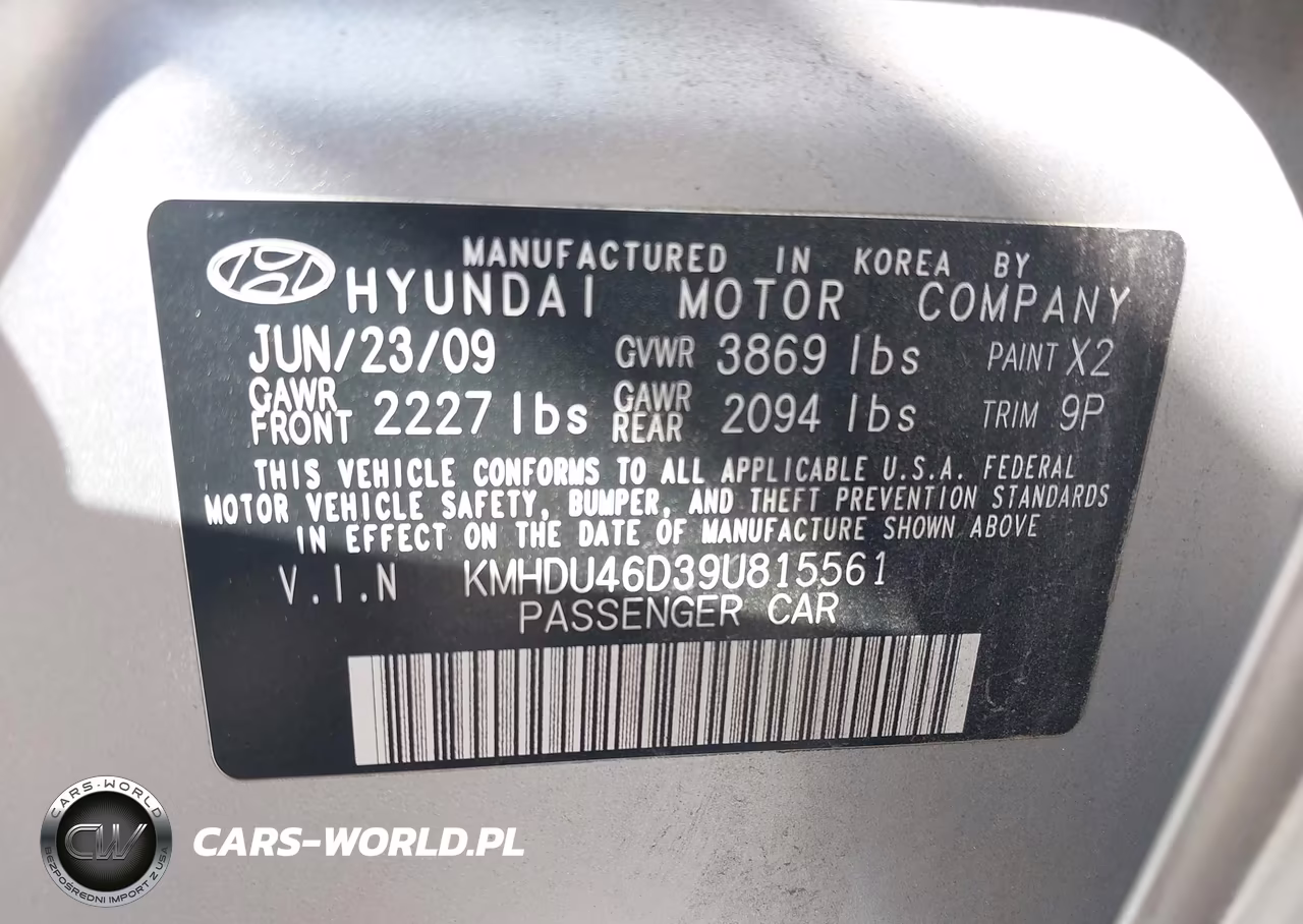 2009 Hyundai Elantra Se VIN:KMHDU46D39U815561 - 9