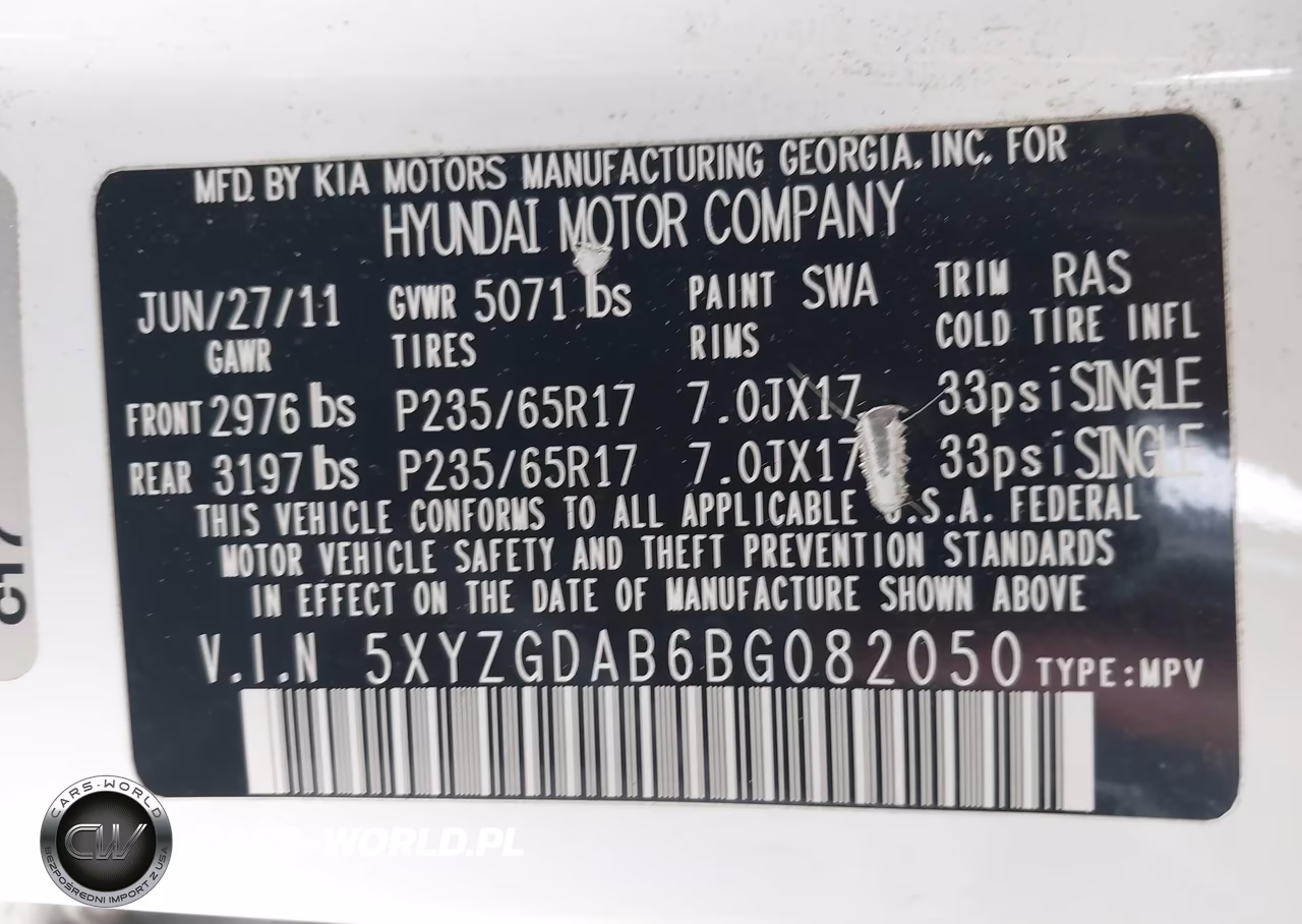 2011 Hyundai Santa Fe Gls VIN:5XYZGDAB6BG082050 - 9