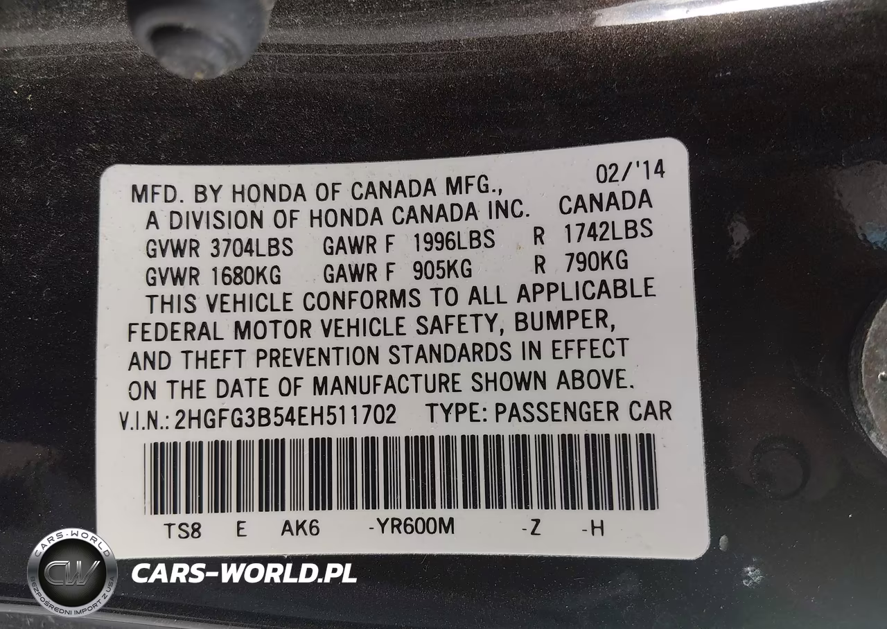 2014 Honda Civic Lx VIN:2HGFG3B54EH511702 - 9