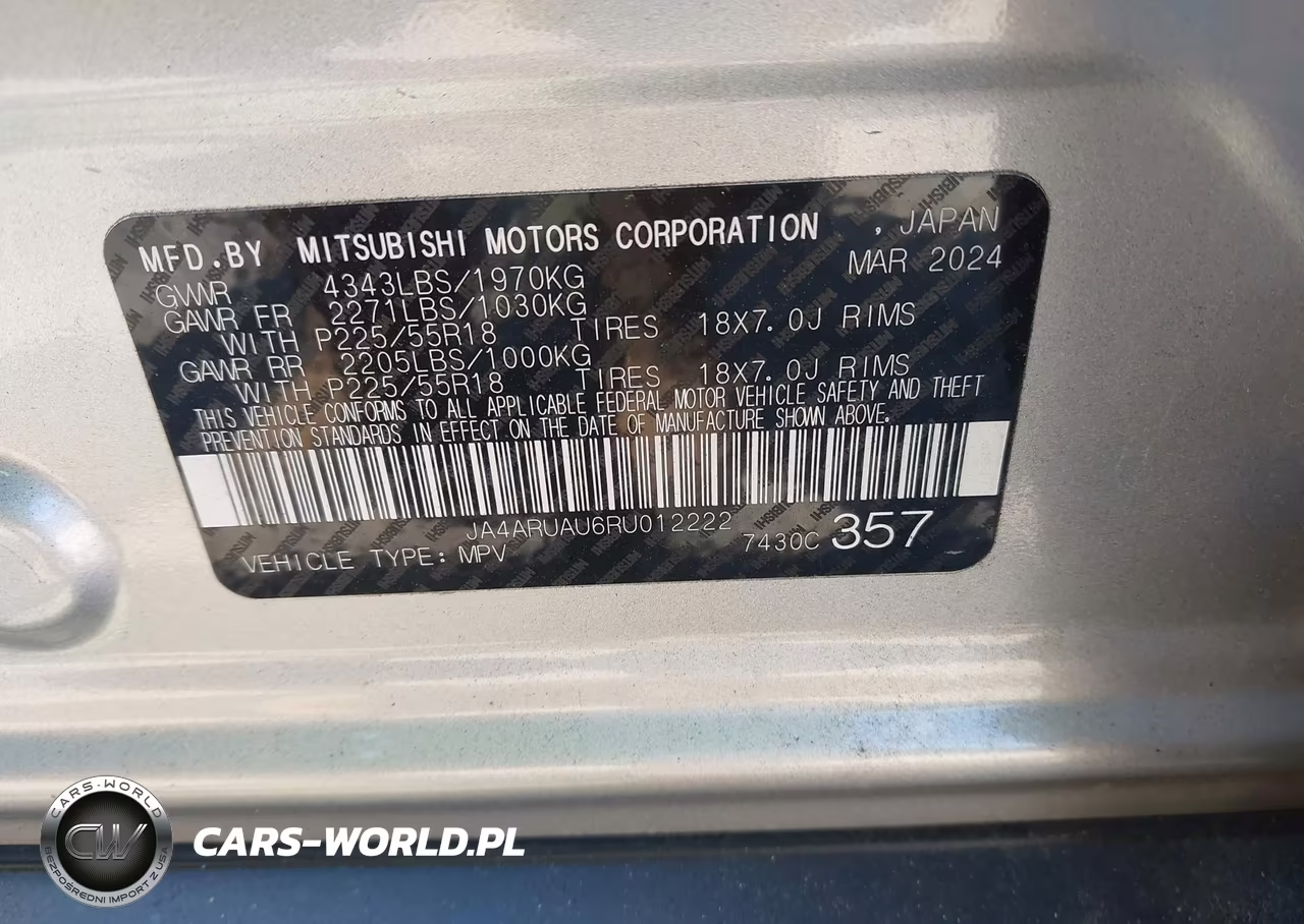 2024 Mitsubishi Outlander Sport 2.0 Es Awc-2.0 Le Awc-2.0 Ralliart Awc-2.0 S Awc-2.0 Se Awc-2.0 Trail Edition Awc VIN:JA4ARUAU6RU012222 - 9