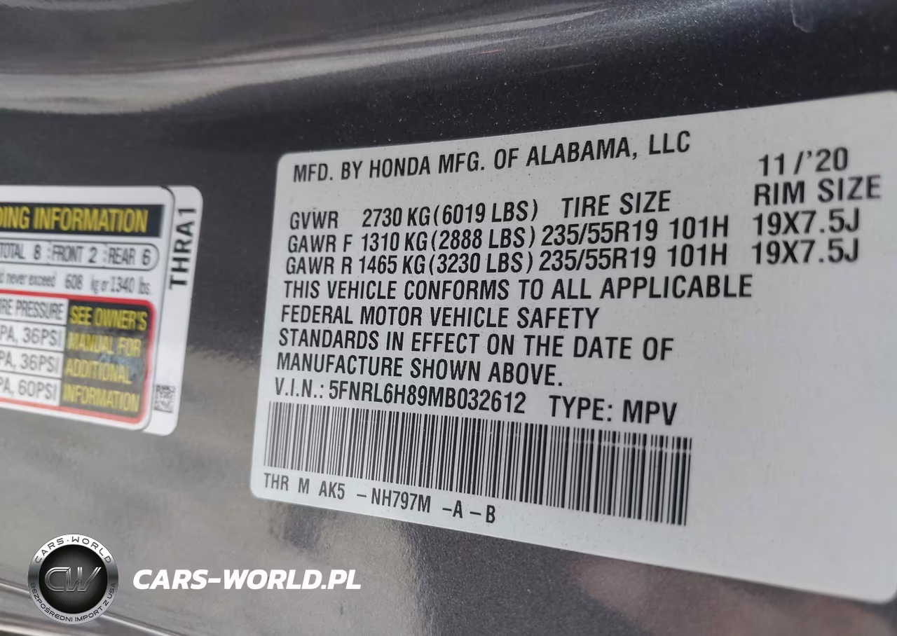 2021 Honda Odyssey Touring VIN:5FNRL6H89MB032612 - 9