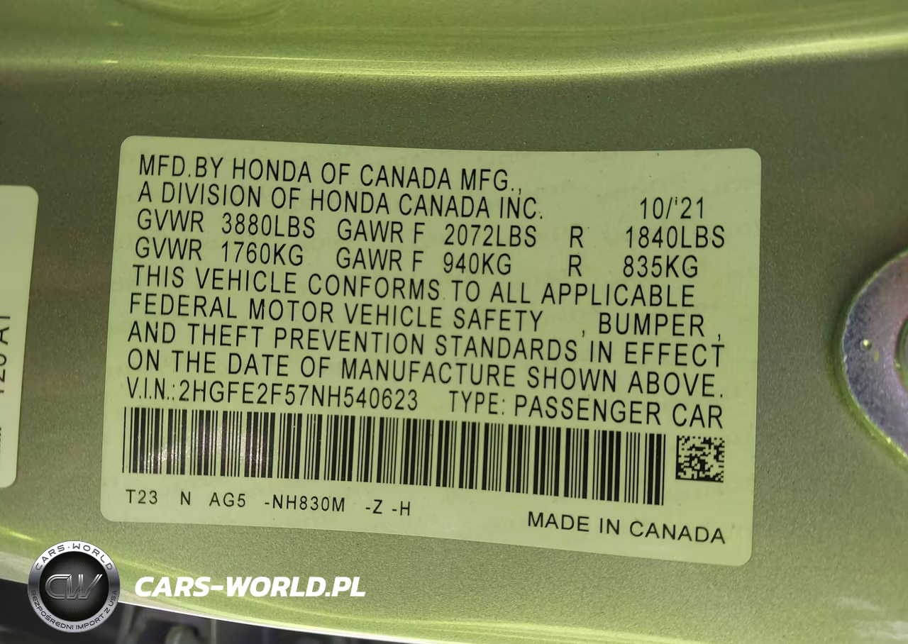 2022 Honda Civic Sport VIN:2HGFE2F57NH540623 - 9
