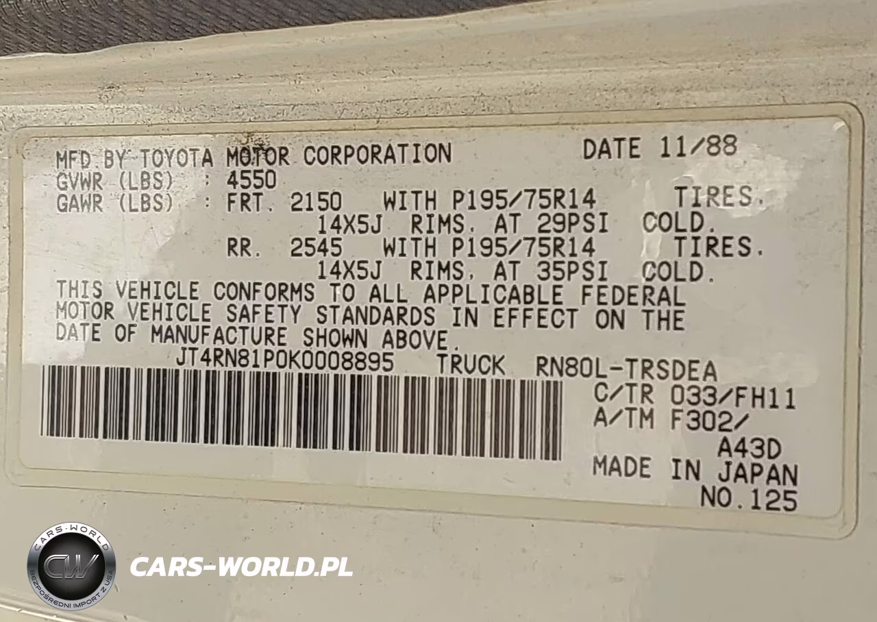 1989 Toyota Pickup 1-2 Ton Sht Wheelbase Dlx VIN:JT4RN81P0K0008895 - 9