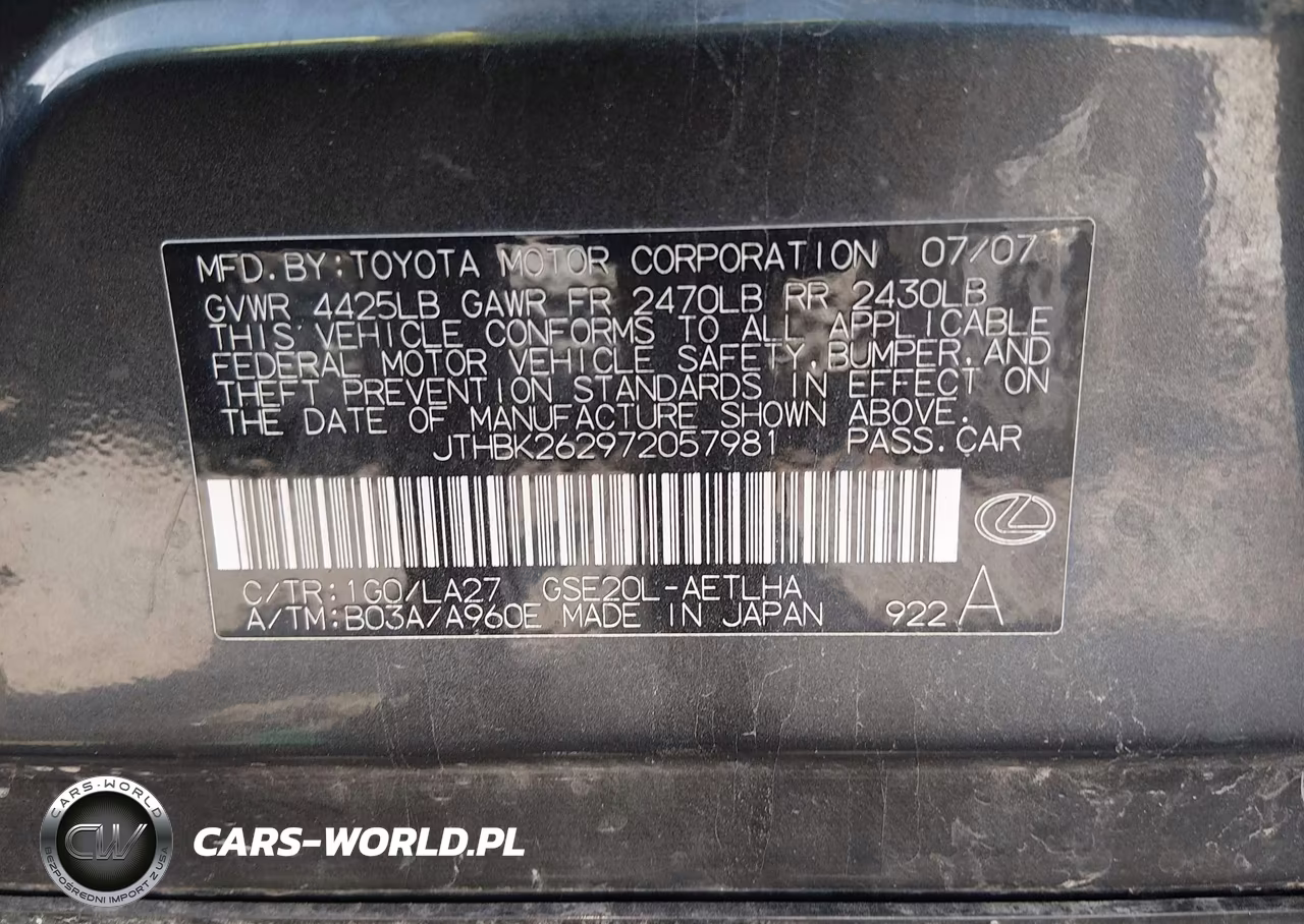 2007 Lexus Is 250 VIN:JTHBK262972057981 - 9