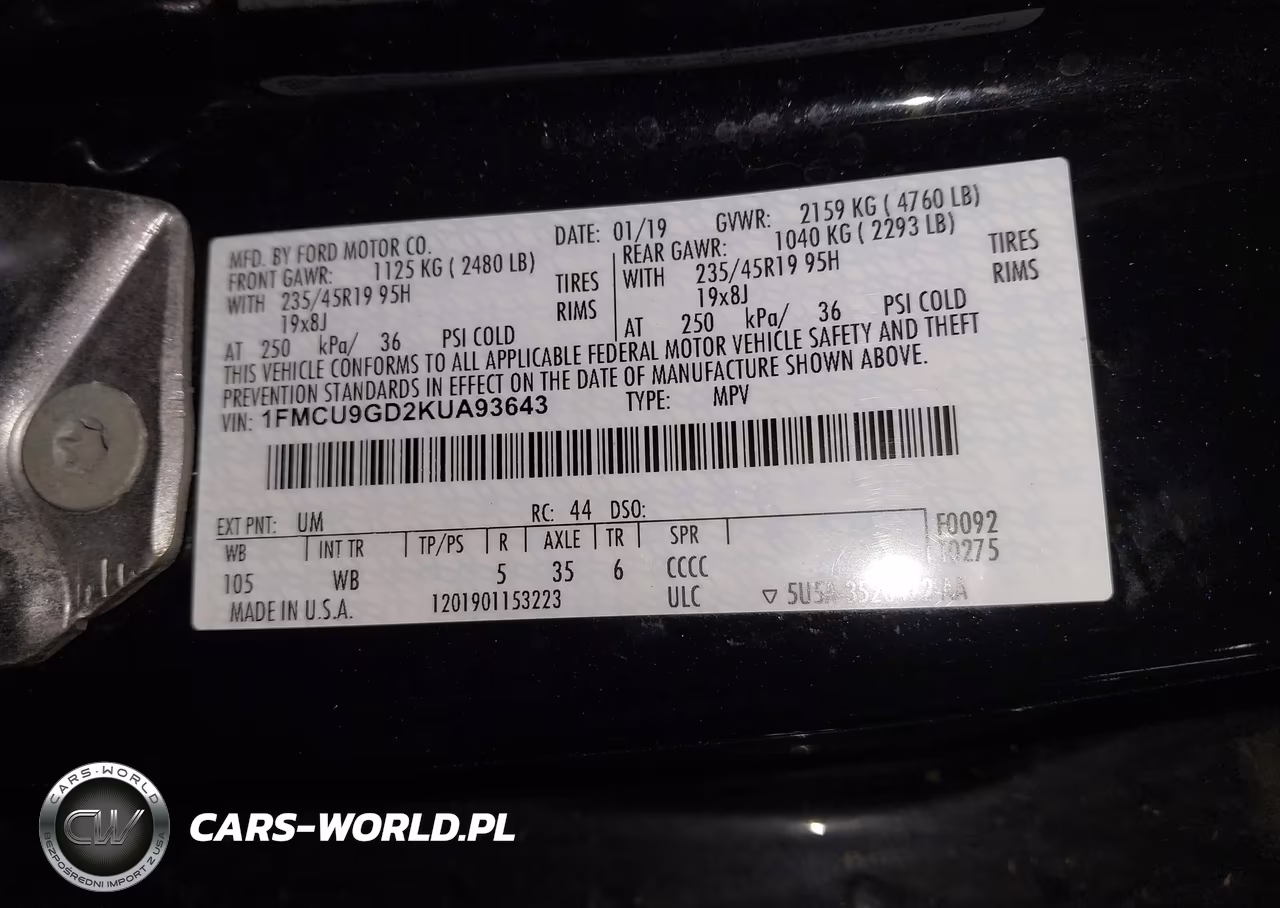 2019 Ford Escape Se VIN:1FMCU9GD2KUA93643 - 9