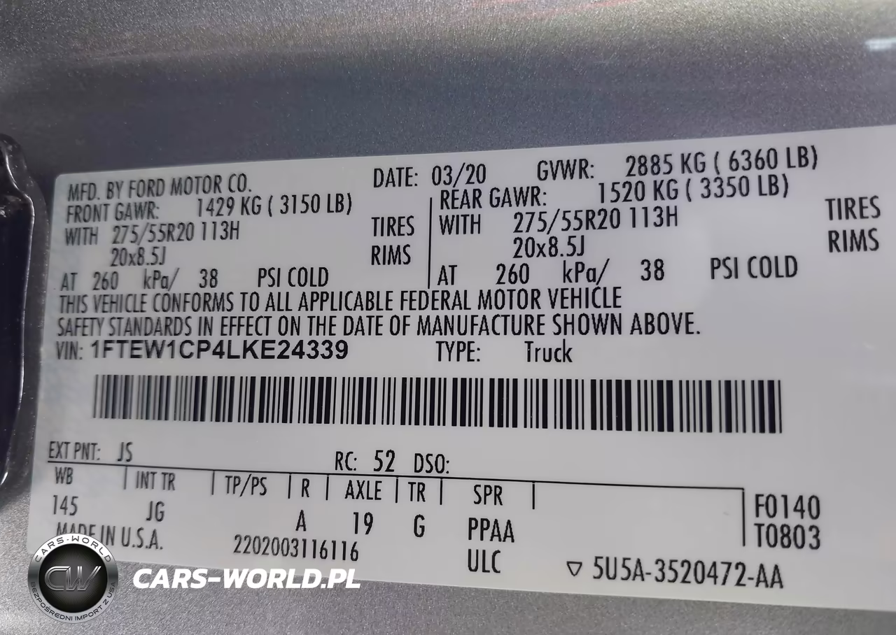 2020 Ford F-150 Xl VIN:1FTEW1CP4LKE24339 - 9