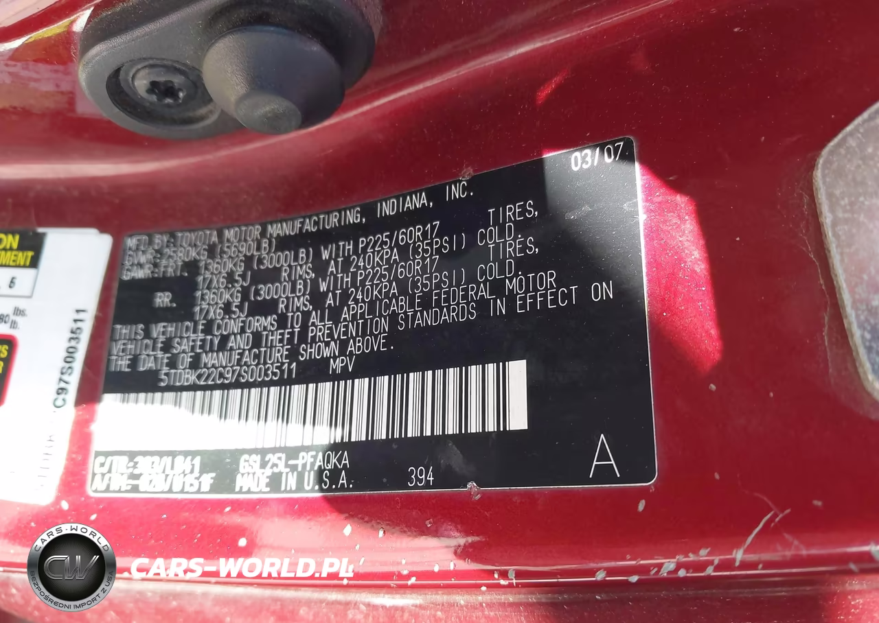 2007 Toyota Sienna Xle VIN:5TDBK22C97S003511 - 9