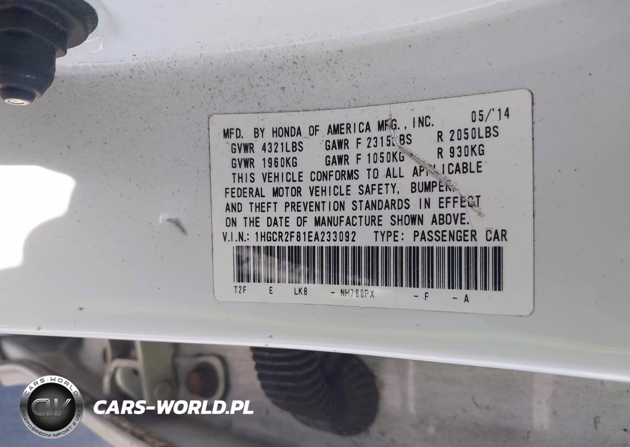2014 Honda Accord Ex-L VIN:1HGCR2F81EA233092 - 9