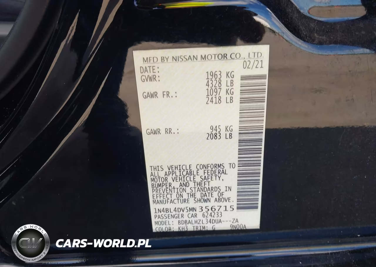 2021 Nissan Altima Sv Fwd VIN:1N4BL4DV5MN356715 - 9